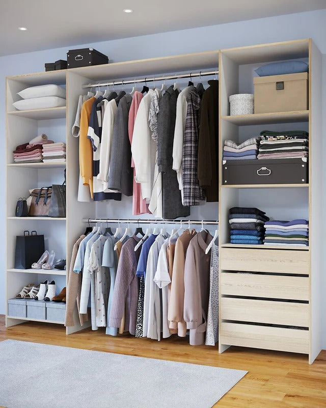 Aménagement de placard dressing mélaminé chêne clair