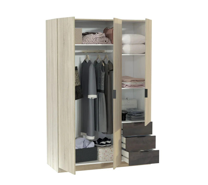 Armoire 3 portes et 3 tiroirs AYALA imitation Chêne