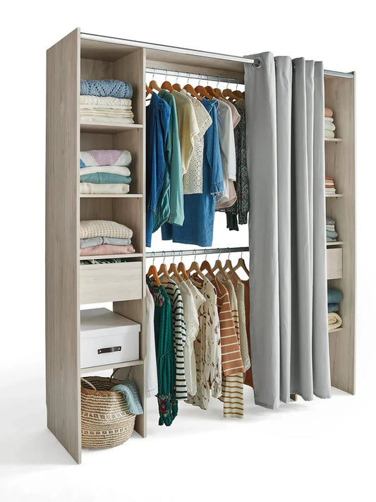 Kit dressing 2 colonnes avec rideau Komet décor chêne H. 200 x L. 180 x P. 50 cm