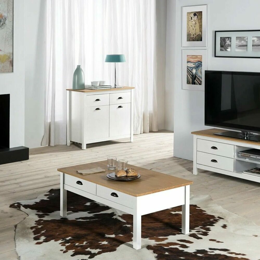 Meuble TV L.110 cm MAYA Bois massif blanc
